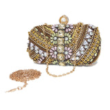 Brown Floral Crystal Leaves and Pearl Beads Embroidered Wedding Clutch, Evening Clutch, Wedding Clutch, Bridal Bag, Beige Cross Body Bag