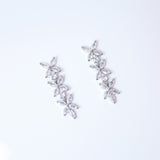 CZ Leafy Sparklers Dainty Earrings, Diamond Leaves Earrings, Long Bridal Jewelry, Bridal Earrings, Crystal Bridal Earrings Cz