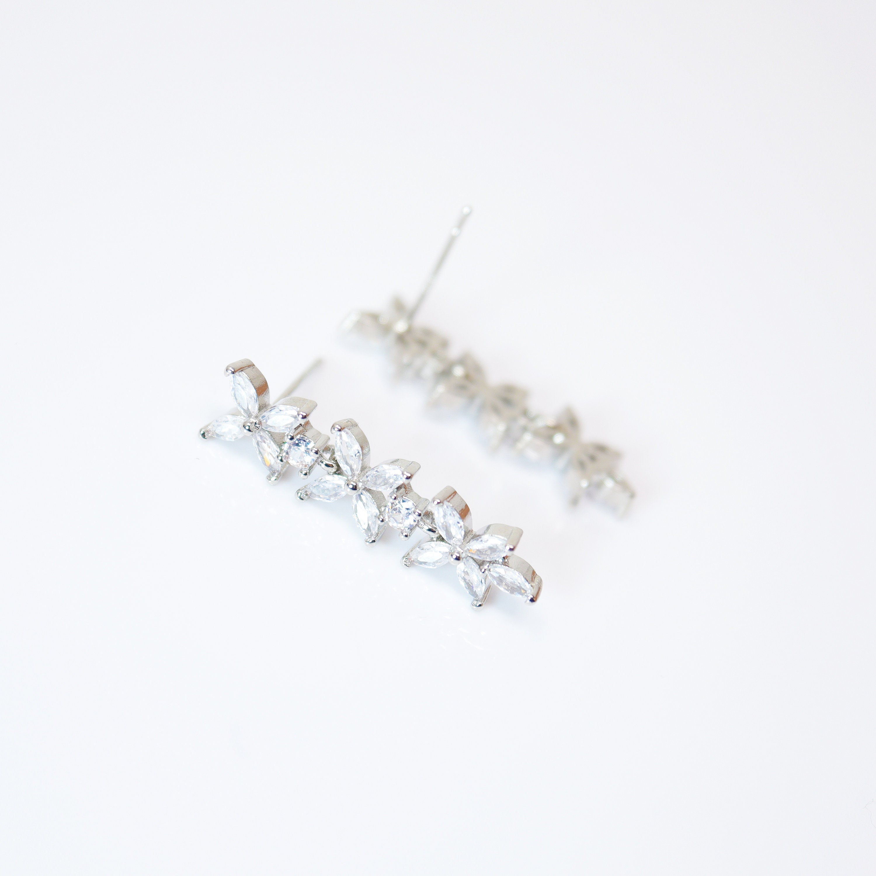 CZ Leafy Sparklers Dainty Earrings, Diamond Leaves Earrings, Long Bridal Jewelry, Bridal Earrings, Crystal Bridal Earrings Cz