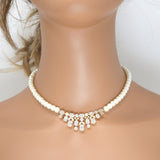 Swarovski Crystal Modern Geometric Pearl leaves Diamond/Crystal Necklace Set, Bridal Necklace Set, Bridal Jewelry, Statement Necklace