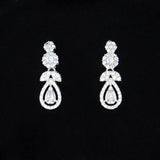 CZ Diamond Silver Blossom Dainty Necklace Set , Bridal Jewelry, Bridal Earrings And Necklace, Statement Earrings Cz, Necklace Set