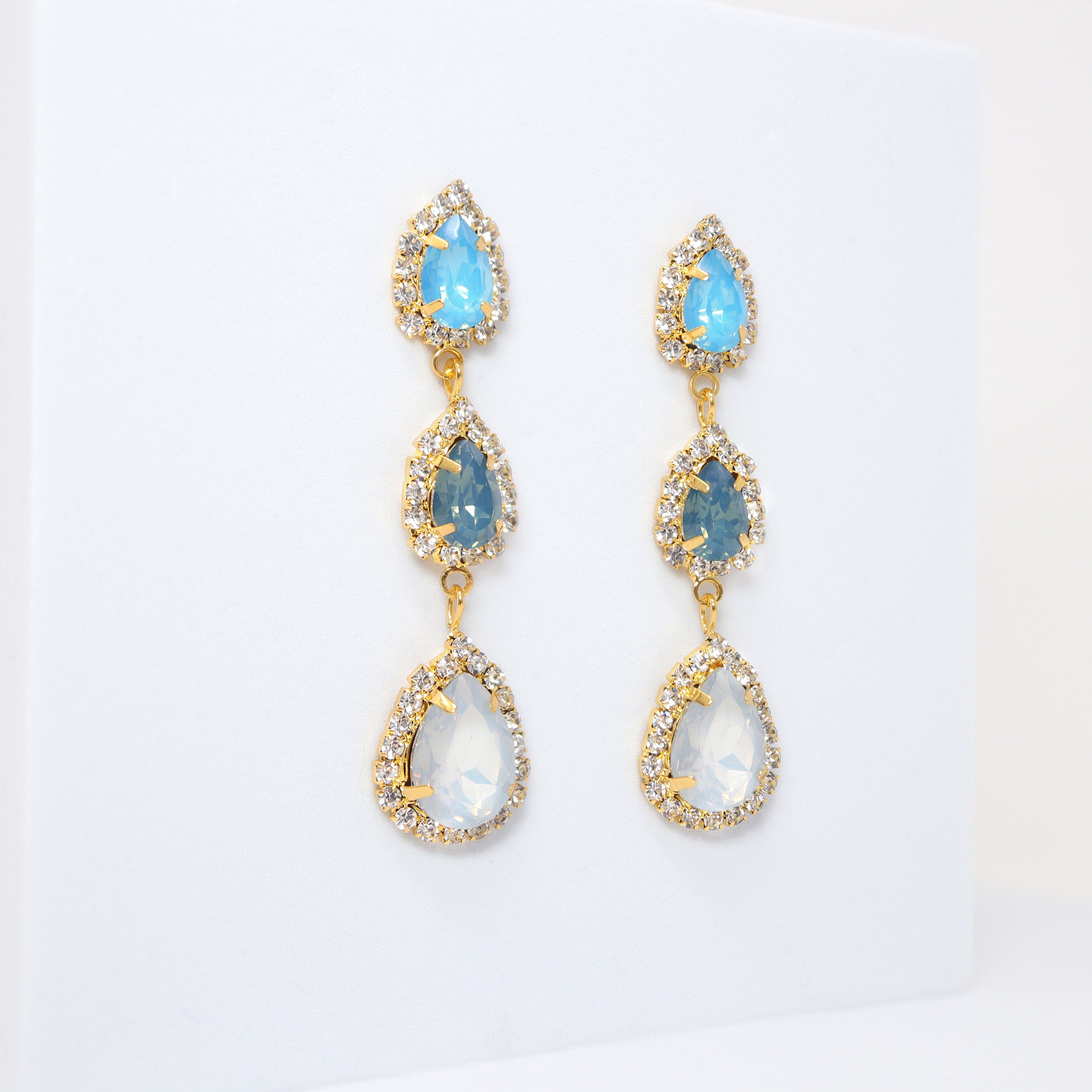 Something Blue Opal Drop Earrings, Gold Dangle Crystal, Diamond Earring, Long Bridal Jewelry, Crystal Bridal Earrings, Statement Earrings