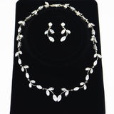 Diamond/ Swarovski Crystal Elegant Vine Leaf Necklace Set, Long Bridal Jewelry Set, Crystal Bridal Earrings, Statement Earrings