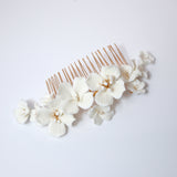 Ceramic White flower Flowers Pearl Jewelry Set, Bridal Hair piece, Bridal Hair Accessories, Wedding Hair Accessory.