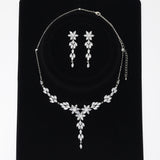 Delicate Flower Vine CZ Bridal Jewelry Set, Long Bridal Jewelry, Bridal Earrings And Necklace, Statement Earrings Cz Necklace Set.