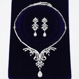 Sparkling Swarovski Crystal Leaves Drop Necklace Set, Bridal Jewelry, Long Bridal Earrings, Crystal Bridal Earrings, Statement Earrings