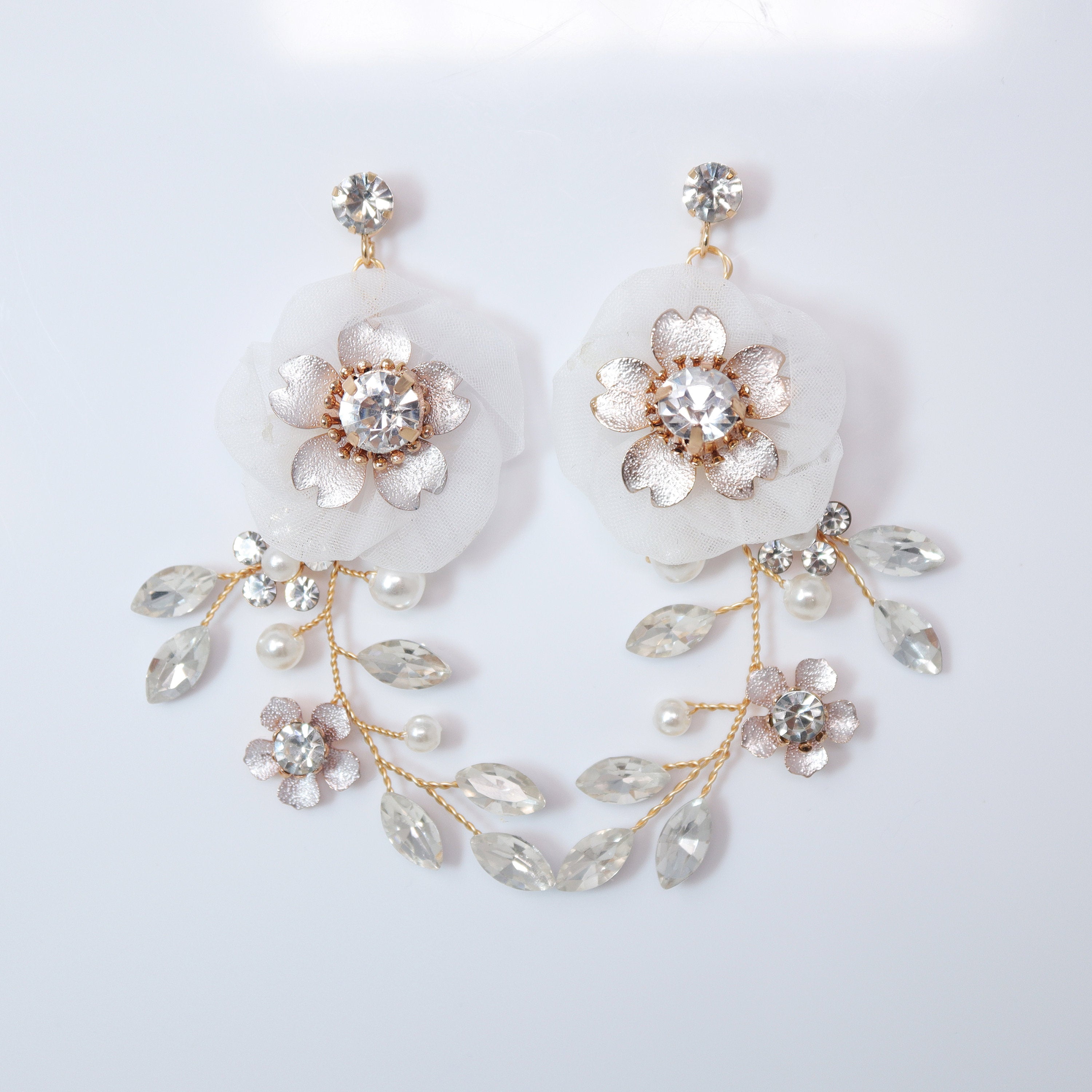 Swarovski Flower Petals Crystal, Rhinestone Earrings, Long Bridal Jewelry Bridal Earrings Crystal Bridal Earrings Statement Earrings Cz