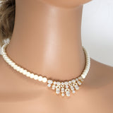 Swarovski Crystal Modern Geometric Pearl leaves Diamond/Crystal Necklace Set, Bridal Necklace Set, Bridal Jewelry, Statement Necklace