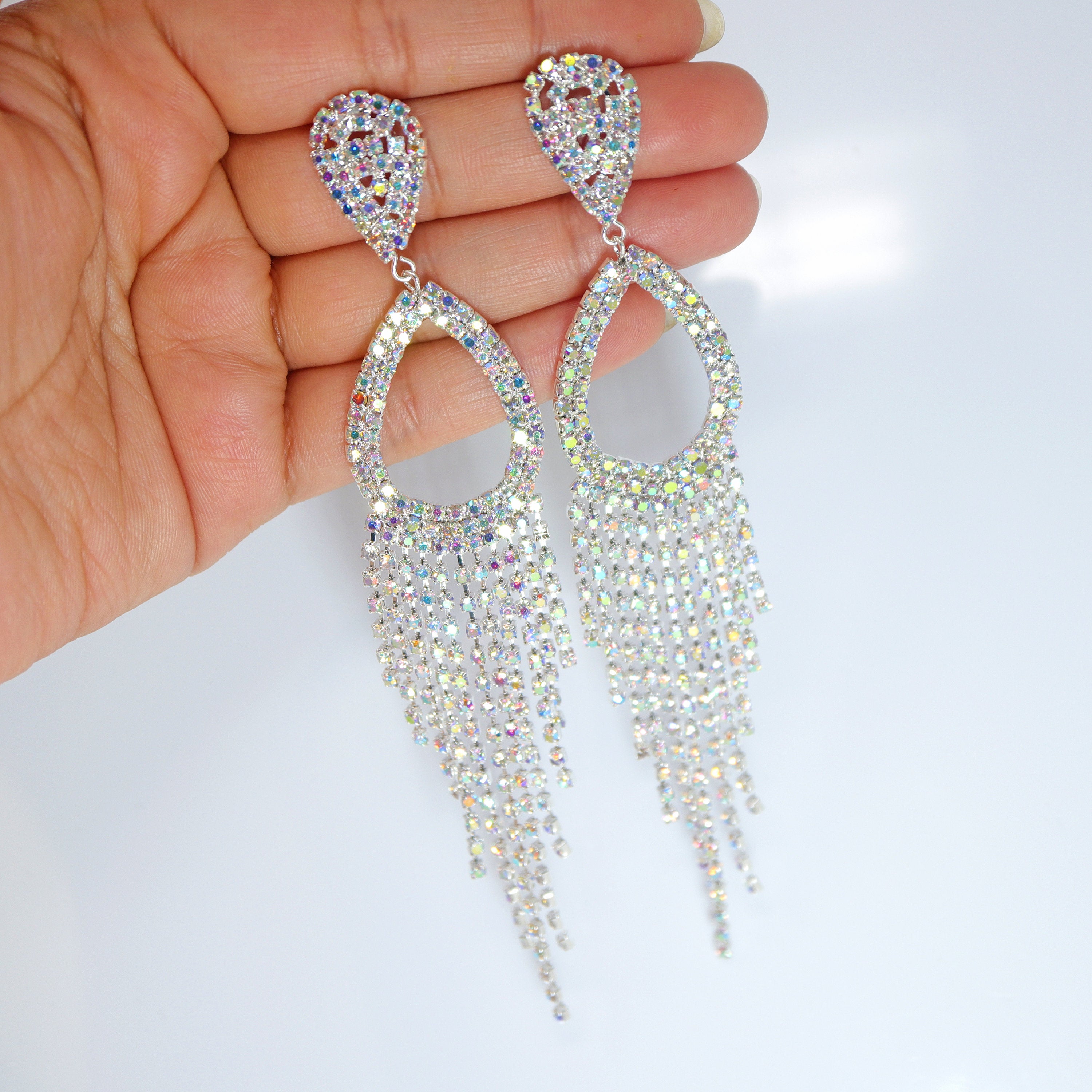 Enchanting Tassel Earrings: Bridal Beauty in Swarovski AB Crystals, Long Tassel Bridal Jewelry Crystal Bridal Earrings Statement earrings Cz