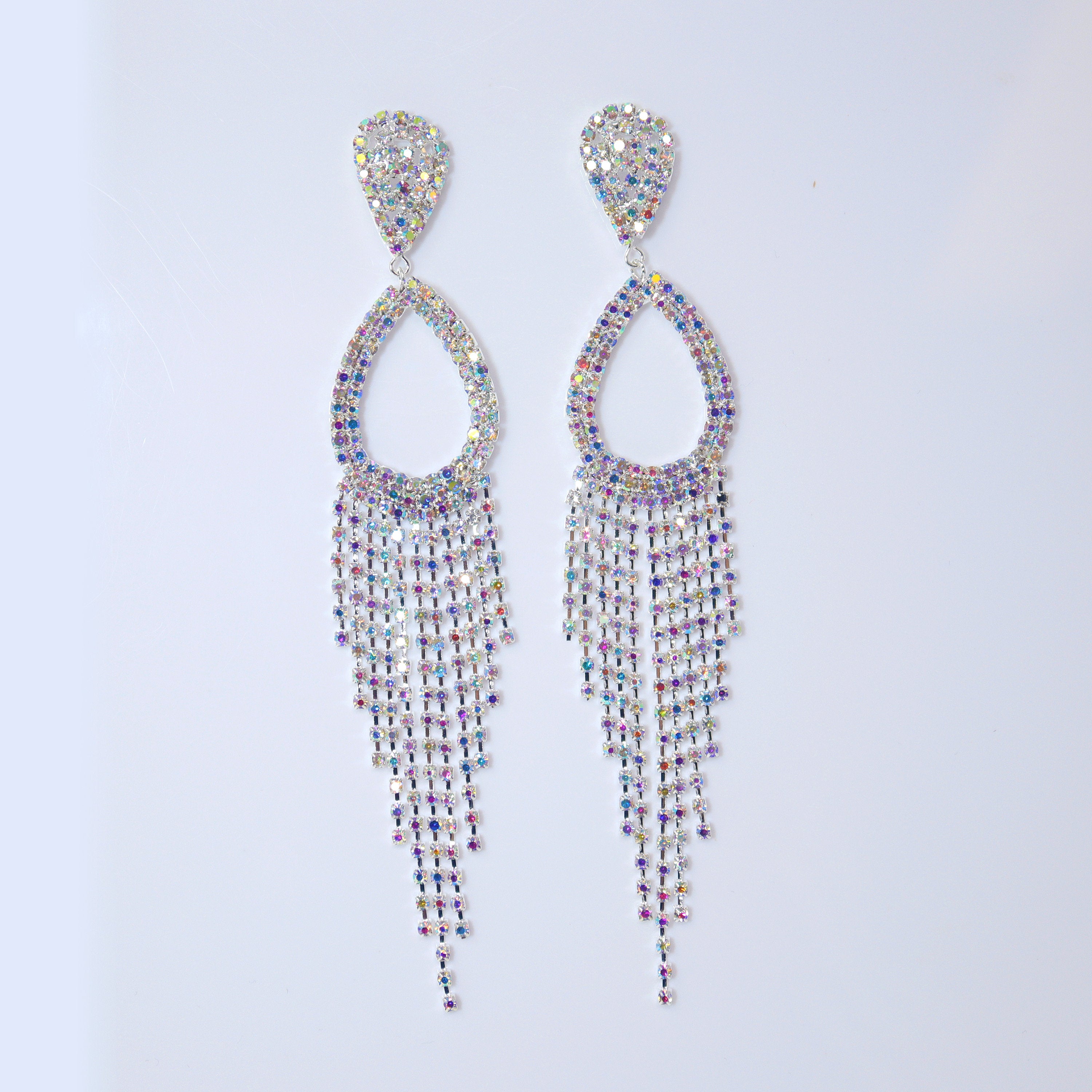 Enchanting Tassel Earrings: Bridal Beauty in Swarovski AB Crystals, Long Tassel Bridal Jewelry Crystal Bridal Earrings Statement earrings Cz
