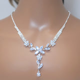 Captivating Swarovski Crystal Vine Leaves Drop Necklace and Earrings Set, Long Bridal Jewelry, Statement Earrings Cz Necklace Set.