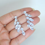 Enchanting Vine Leaves Necklace Set with Swarovski Crystals, Long Bridal Jewelry, Statement Earrings Cz Necklace Set.