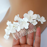 Ceramic White flower Flowers Pearl Jewelry Set, Bridal Hair piece, Bridal Hair Accessories, Wedding Hair Accessory.