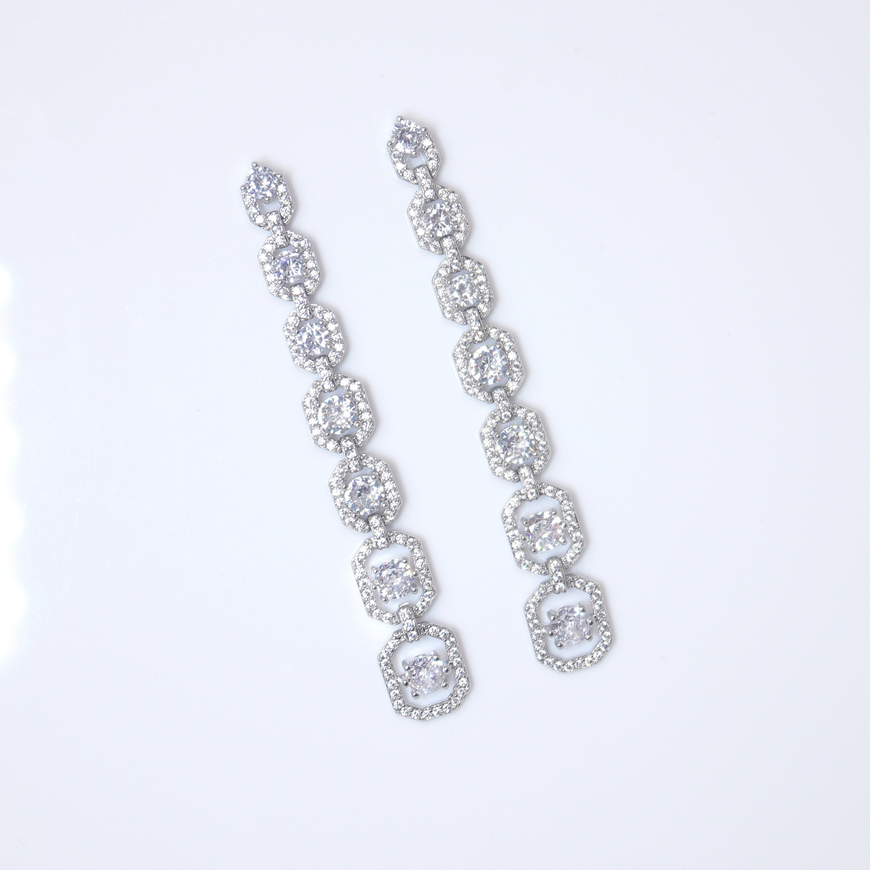 Exquisite Bridal Sparkle: Long Swarovski Crystal Dainty Statement Earrings, Long Bridal Jewelry, Bridal Earrings, Crystal Bridal Earrings Cz