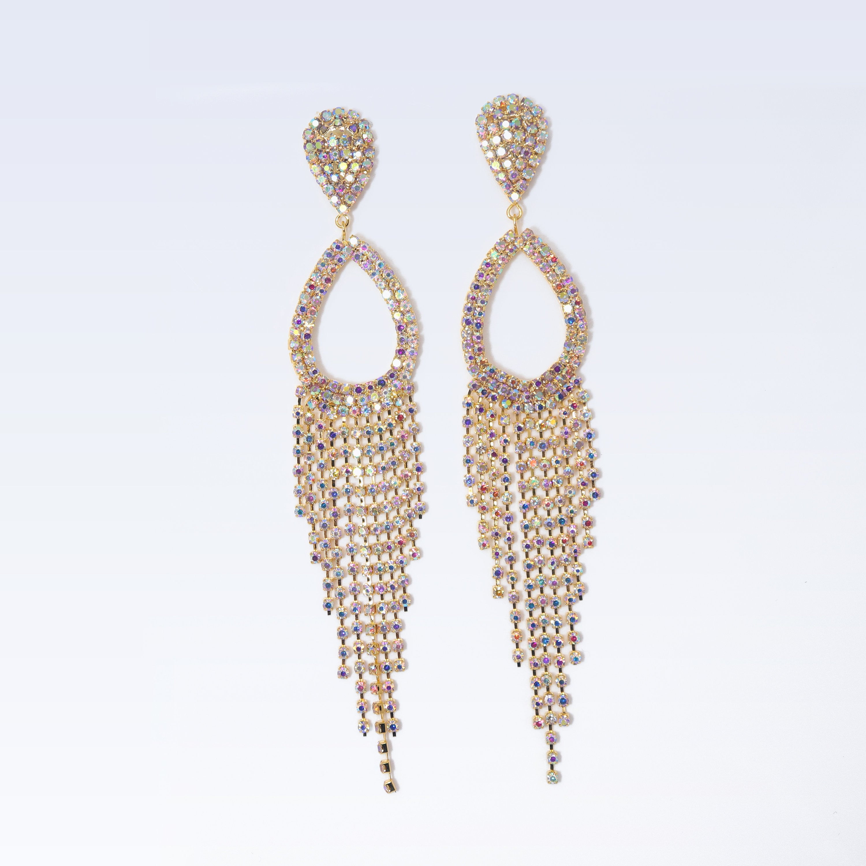 Enchanting Tassel Earrings: Bridal Beauty in Swarovski AB Crystals, Long Tassel Bridal Jewelry Crystal Bridal Earrings Statement earrings Cz
