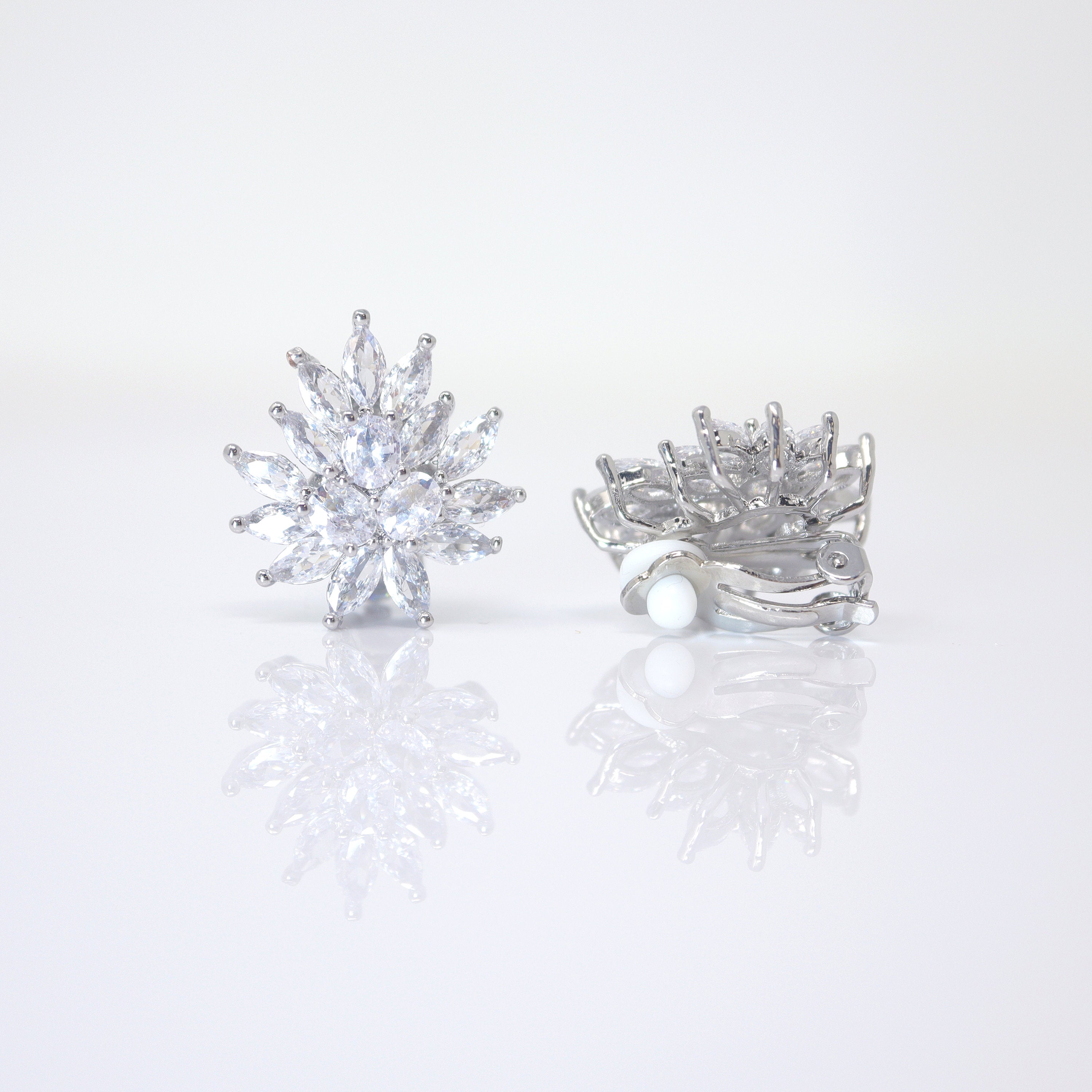 Enchanting Swarovski Clip on Floral Stud Earrings, Bridal Jewelry, Bridal Stud Earrings, Crystal Bridal Earrings, Statement Earrings Cz