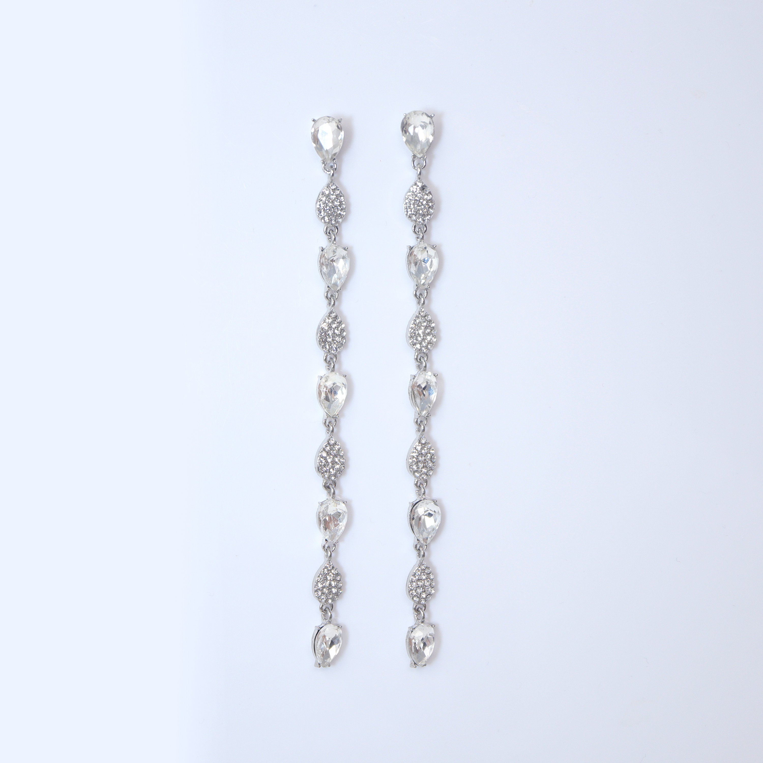 Sparkling Swarovski Crystal Cascade: Long Dainty Diamond Drop Earrings, Long Bridal Jewelry, Bridal Earrings, Crystal Bridal Earrings Cz