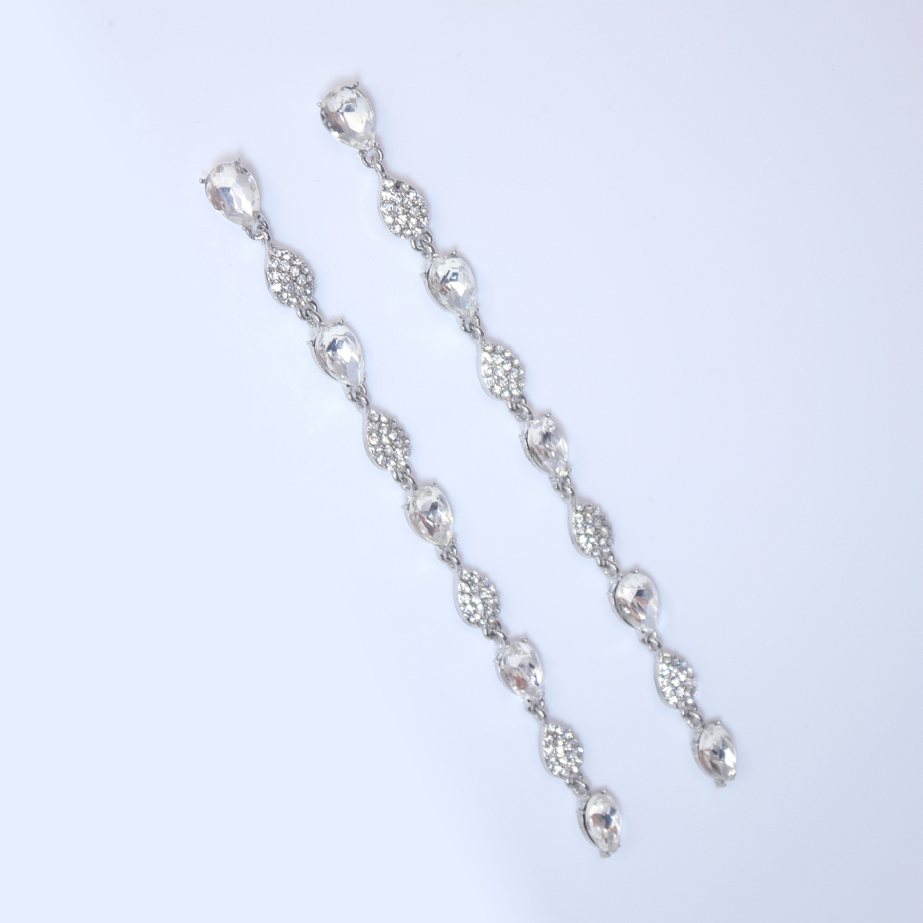 Sparkling Swarovski Crystal Cascade: Long Dainty Diamond Drop Earrings, Long Bridal Jewelry, Bridal Earrings, Crystal Bridal Earrings Cz