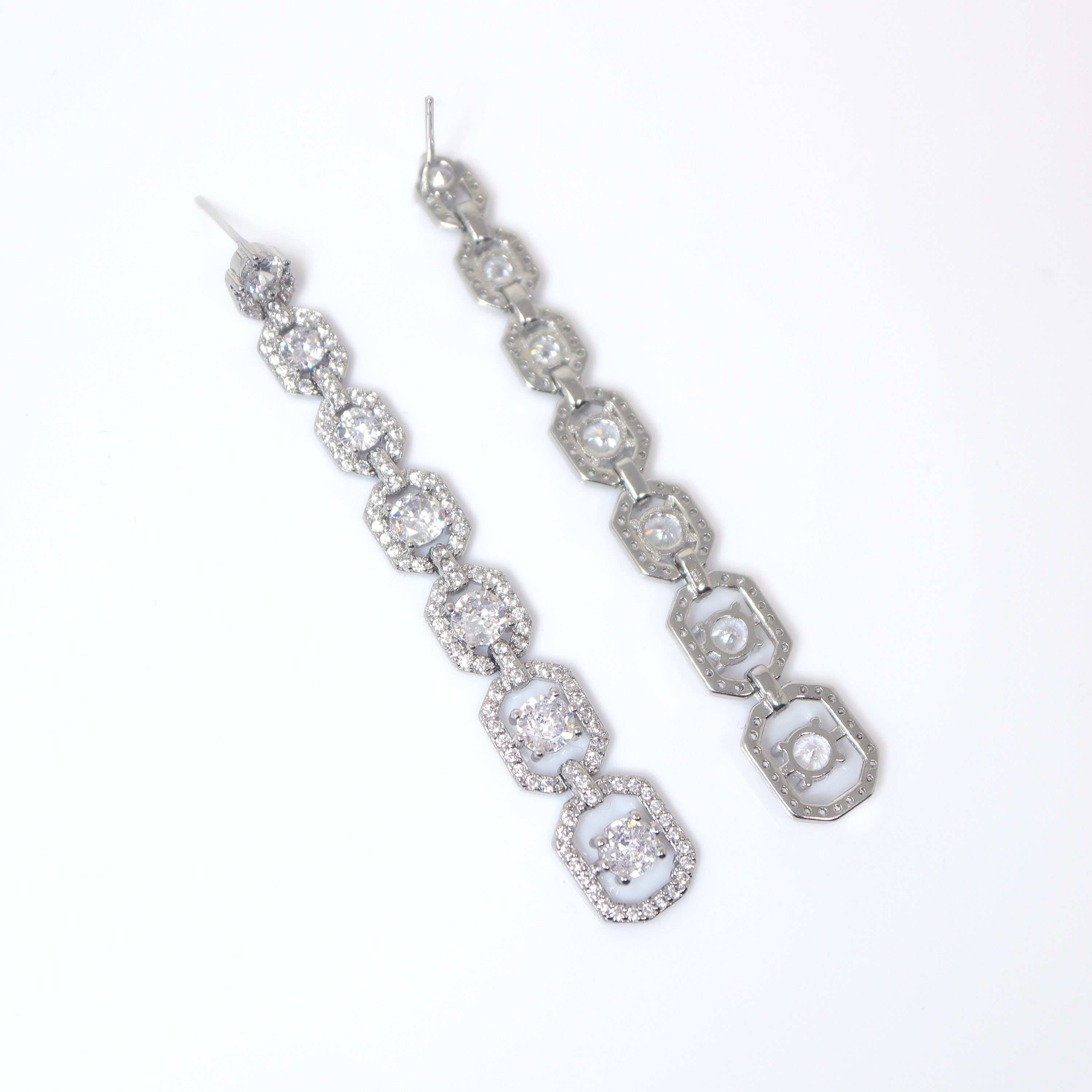 Exquisite Bridal Sparkle: Long Swarovski Crystal Dainty Statement Earrings, Long Bridal Jewelry, Bridal Earrings, Crystal Bridal Earrings Cz