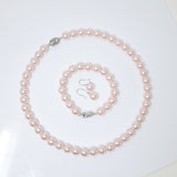 10mm Light Pink Faux Pearl Necklace Earring And Bracelet Set, Bridal Jewelry, Bridal Earrings And Necklace, Statement Earrings Necklace Set.