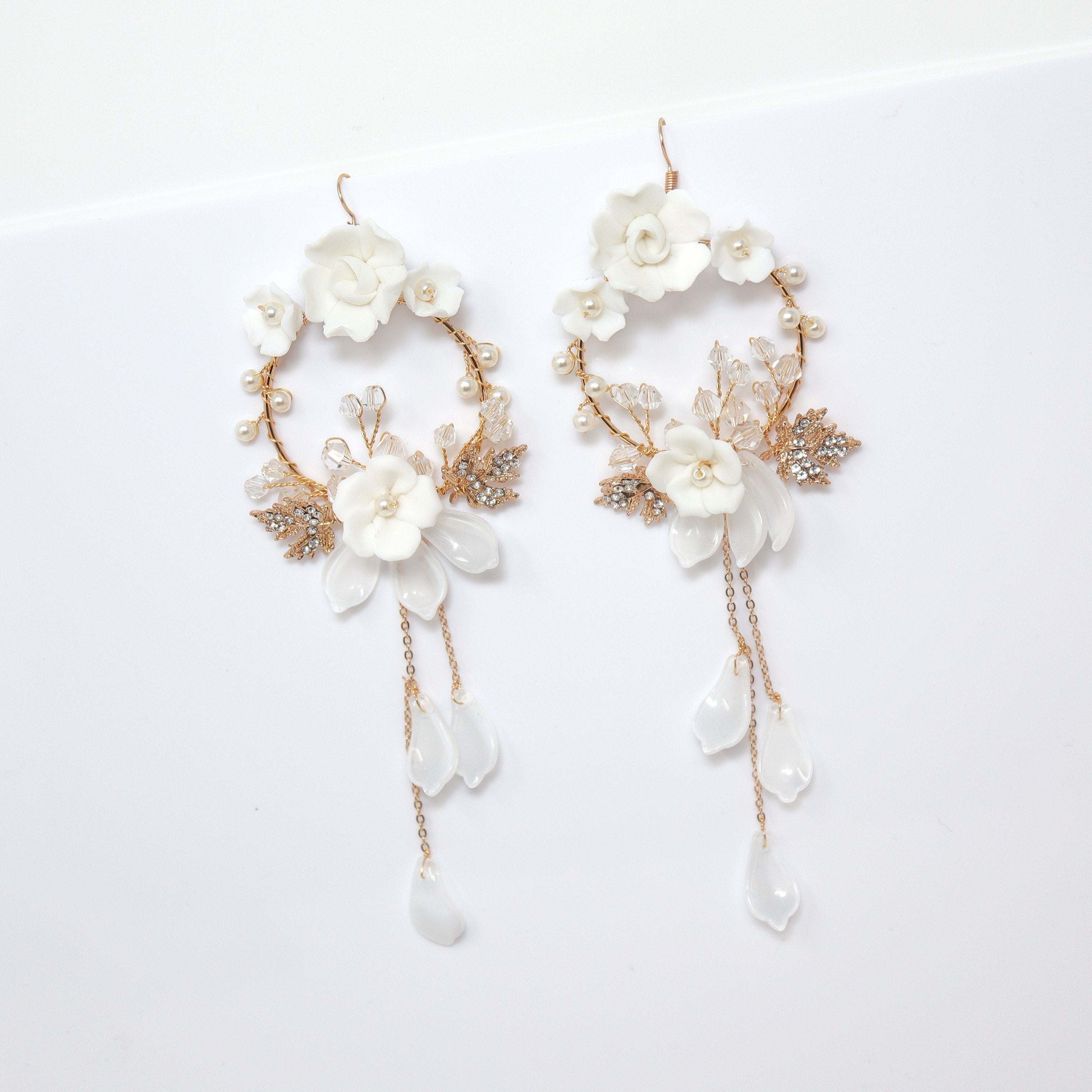 White Floral Vine Chandelier Earrings, Long Bridal Jewelry Bridal Earrings Crystal Bridal Earrings Statement Earrings Cz