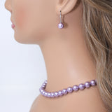 10mm Purple Faux Pearl Necklace Earring And Bracelet Set, Bridal Jewelry, Bridal Earrings And Necklace, Statement Earrings Cz Necklace Set.