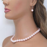 10mm Light Pink Faux Pearl Necklace Earring And Bracelet Set, Bridal Jewelry, Bridal Earrings And Necklace, Statement Earrings Necklace Set.