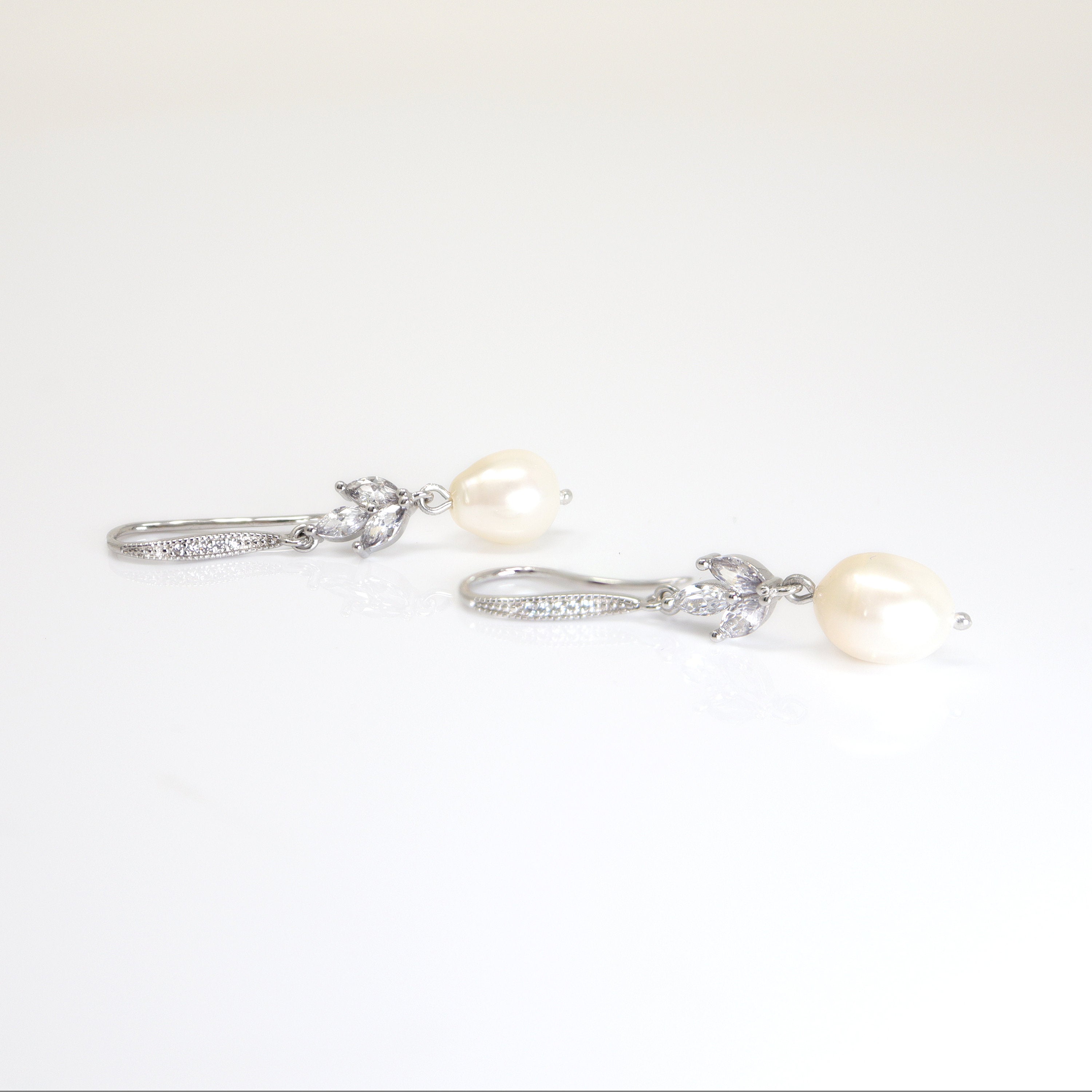 Swarovski Crystal Freshwater Natural Pearl Vine Leaves Necklace Set, Long Bridal Earrings And Necklace, Statement Earrings Cz