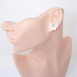 2 in1 Natural Freshwater Pearls With Mother Of Pearl Carved Flower Earrings, Bridal Stud Earrings Pearl Stud Statement Earrings