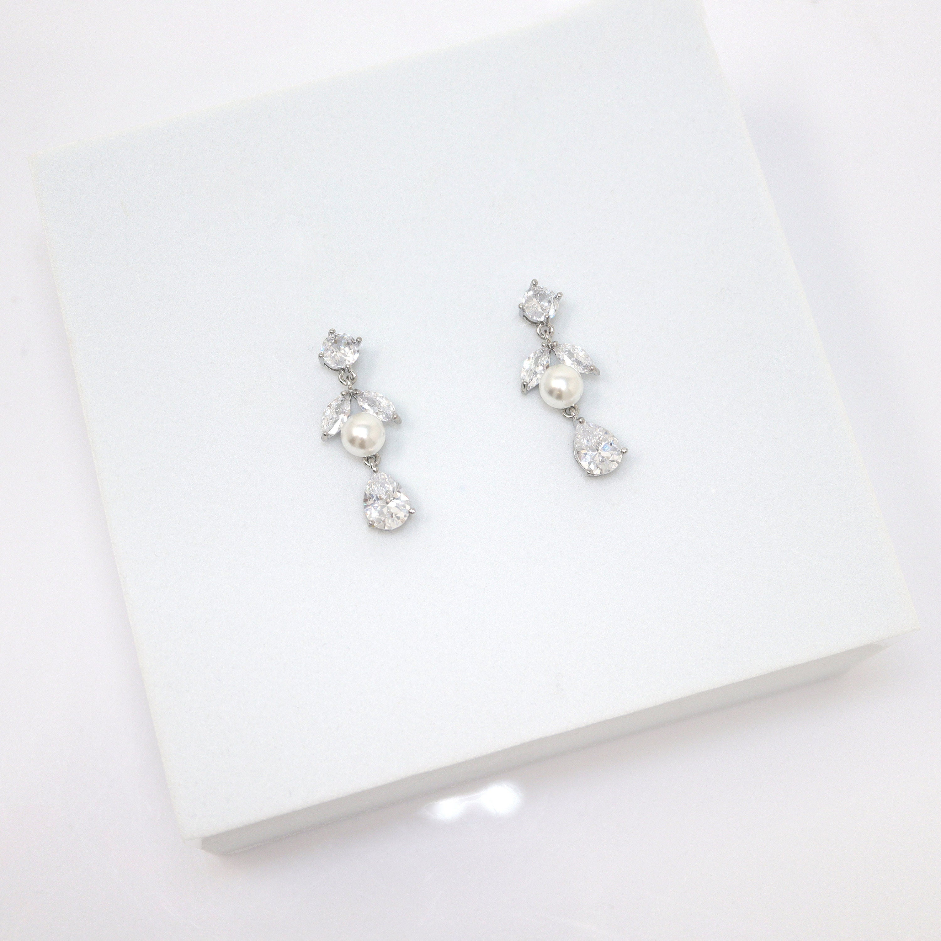 Swarovski Crystal Enchanting Floral Pearl Leaves Necklace Set, Long Bridal Jewelry, Bridal Earrings And Necklace, Statement Earrings Cz.