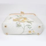 Cream Beige Gold Embroidered Rose Floral Wedding Bag, Statement Bag, Evening Clutch, Wedding Clutch, Bridal Clutch, White Cross Body Bag