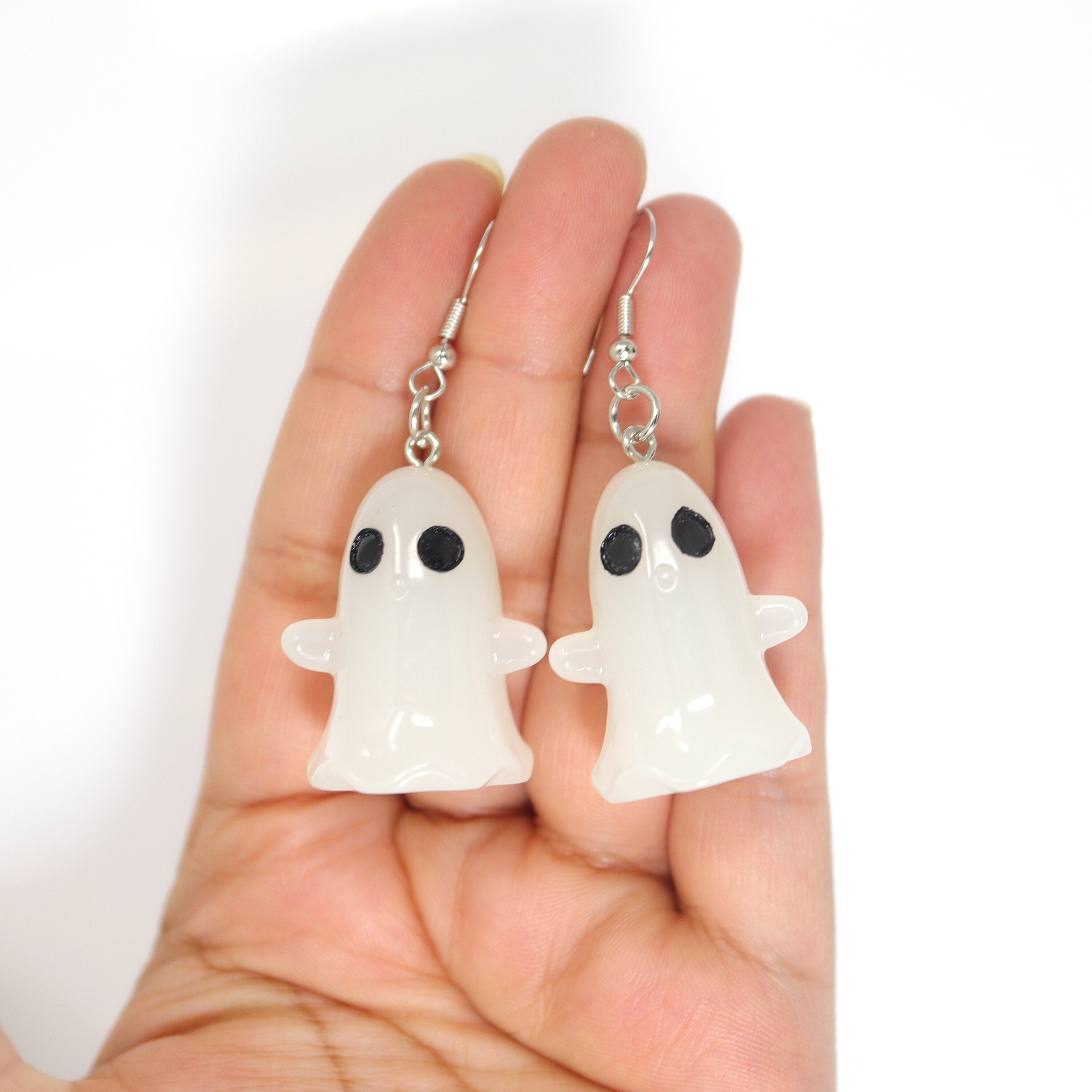 Glow In Dark White Ghost Halloween Earrings, Long Halloween Earrings, Scary Statement earrings.
