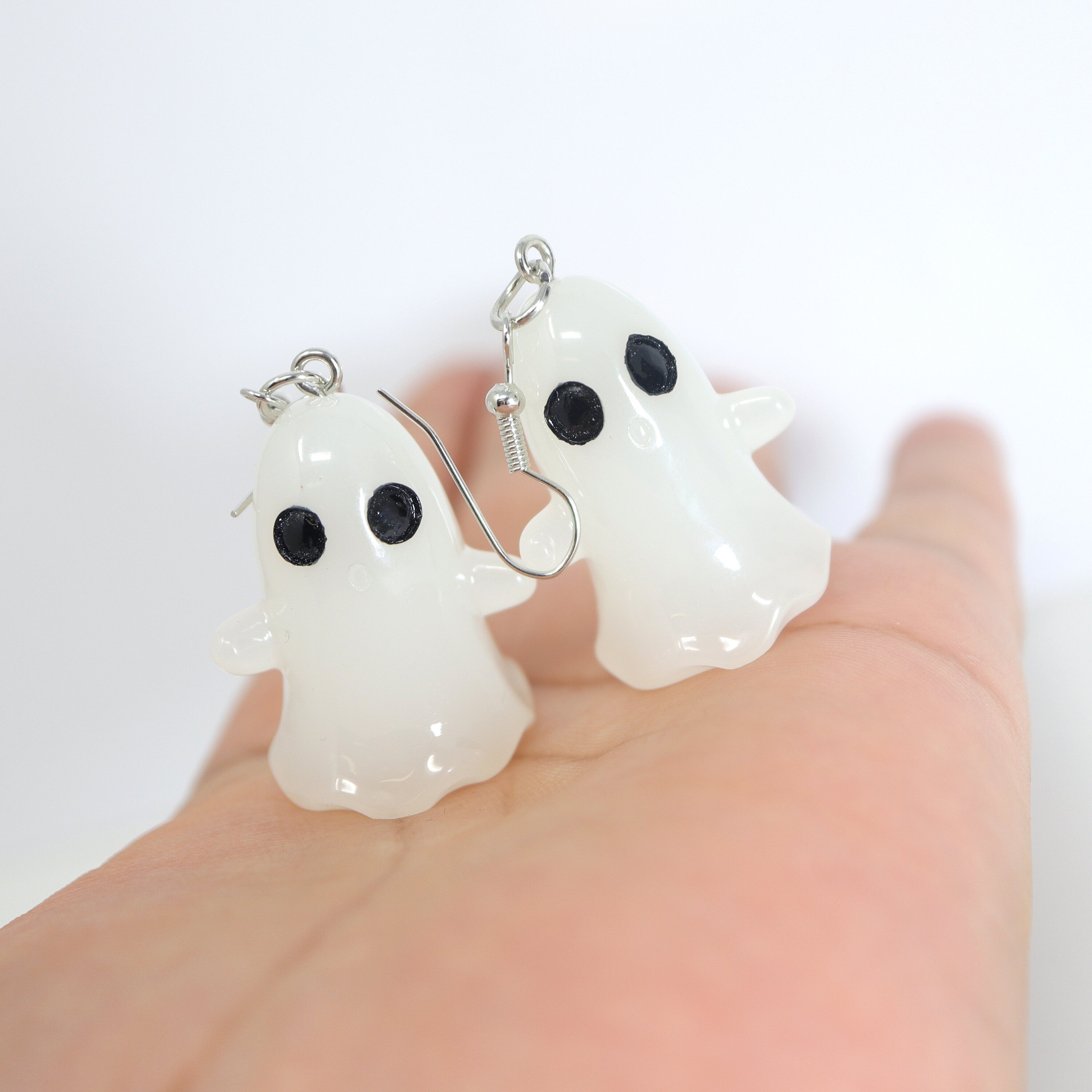 Glow In Dark White Ghost Halloween Earrings, Long Halloween Earrings, Scary Statement earrings.