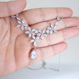 CZ Dainty Timeless Treasures Vine Leaves Drop Necklace Set, Statement Earring And Necklace Set, CZ Necklace set