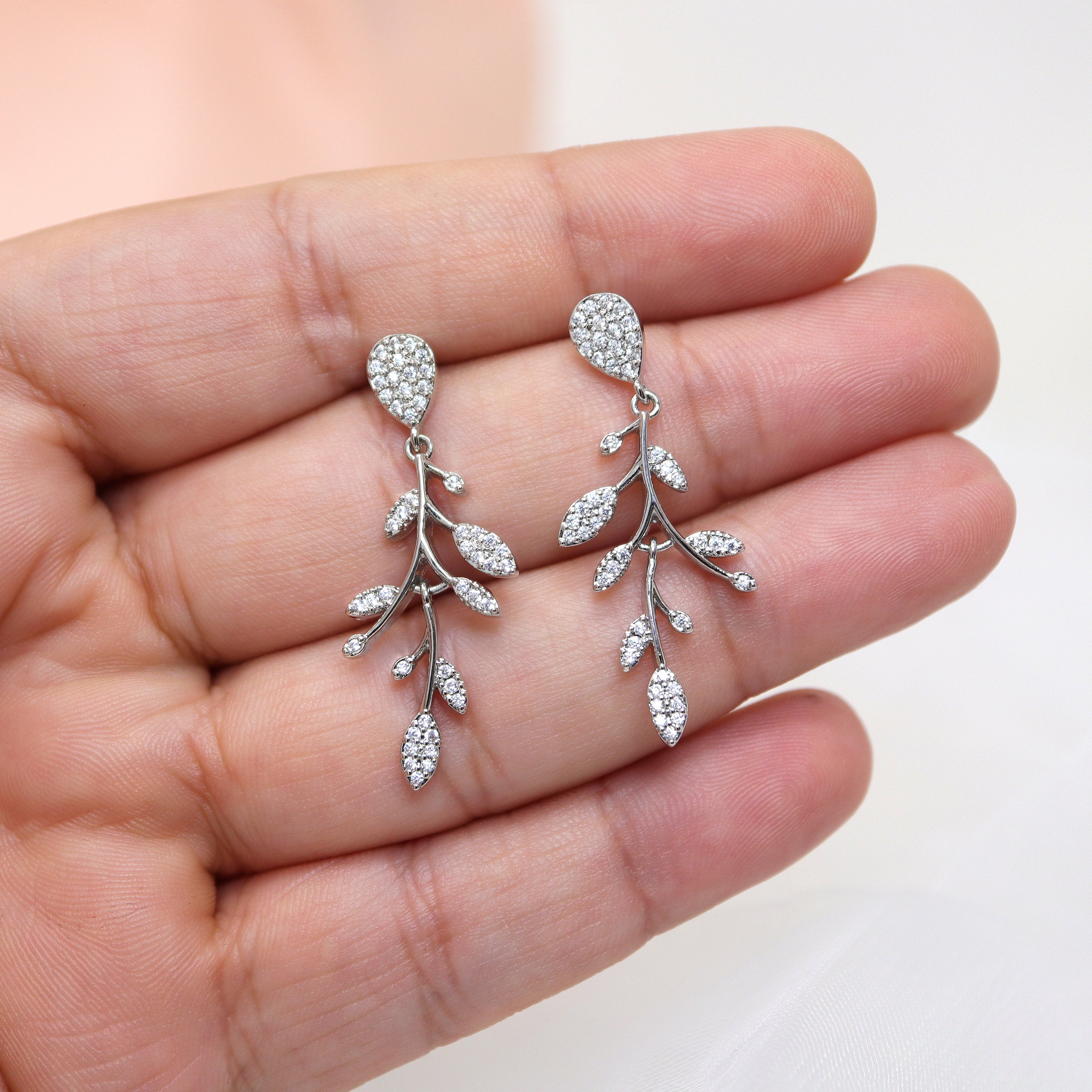 CZ Timeless Vine And Sparkle Necklace Set, Long Bridal Jewelry, Bridal Earrings And Necklace, Statement Earrings Cz Necklace Set.