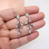 CZ Timeless Vine And Sparkle Necklace Set, Long Bridal Jewelry, Bridal Earrings And Necklace, Statement Earrings Cz Necklace Set.