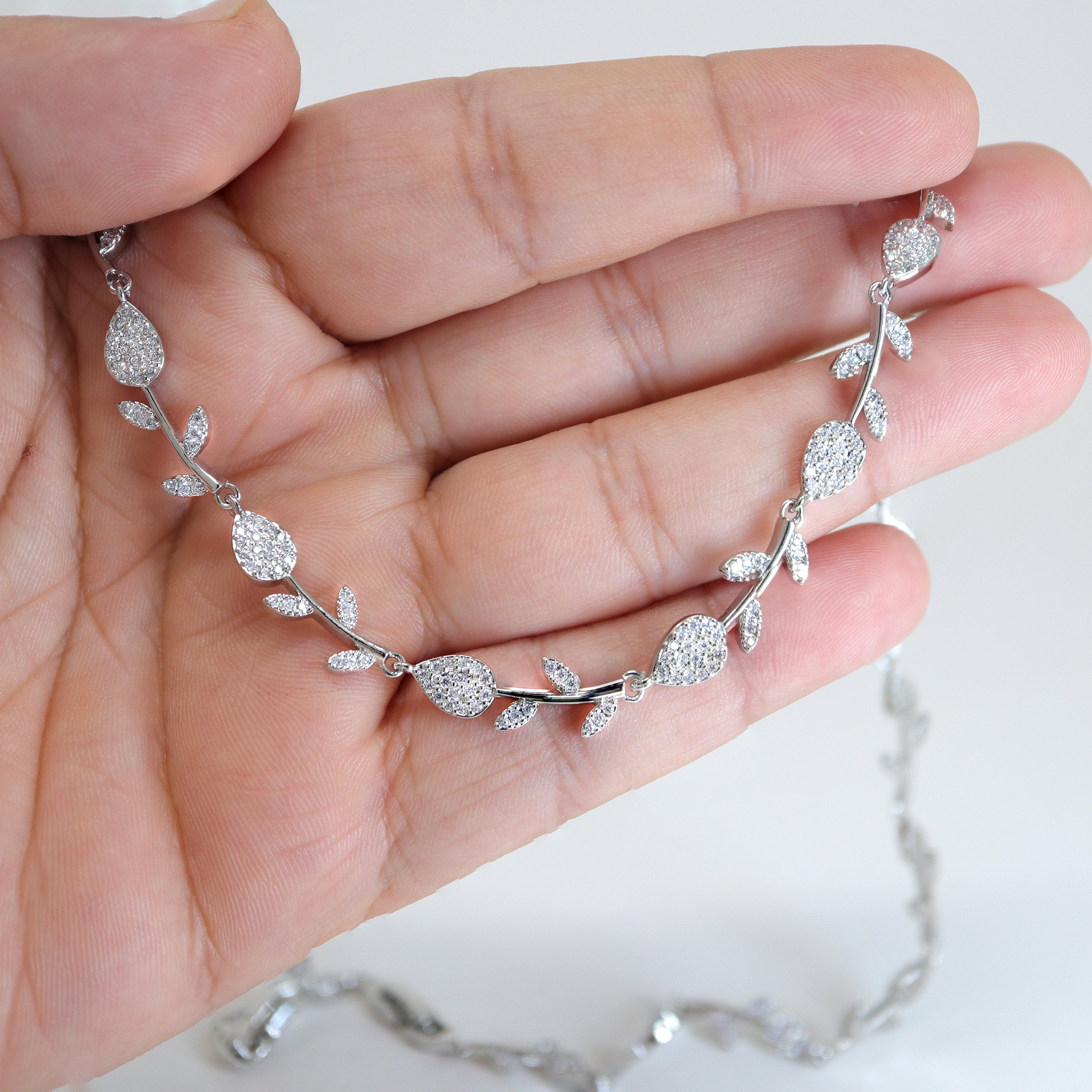 CZ Timeless Vine And Sparkle Necklace Set, Long Bridal Jewelry, Bridal Earrings And Necklace, Statement Earrings Cz Necklace Set.