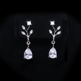 Ethereal Flower Blossom CZ Necklace and Earrings Set, Long Bridal Jewelry, Bridal Earrings And Necklace, Statement Earrings Cz Necklace Set.