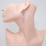 Ethereal Flower Blossom CZ Necklace and Earrings Set, Long Bridal Jewelry, Bridal Earrings And Necklace, Statement Earrings Cz Necklace Set.