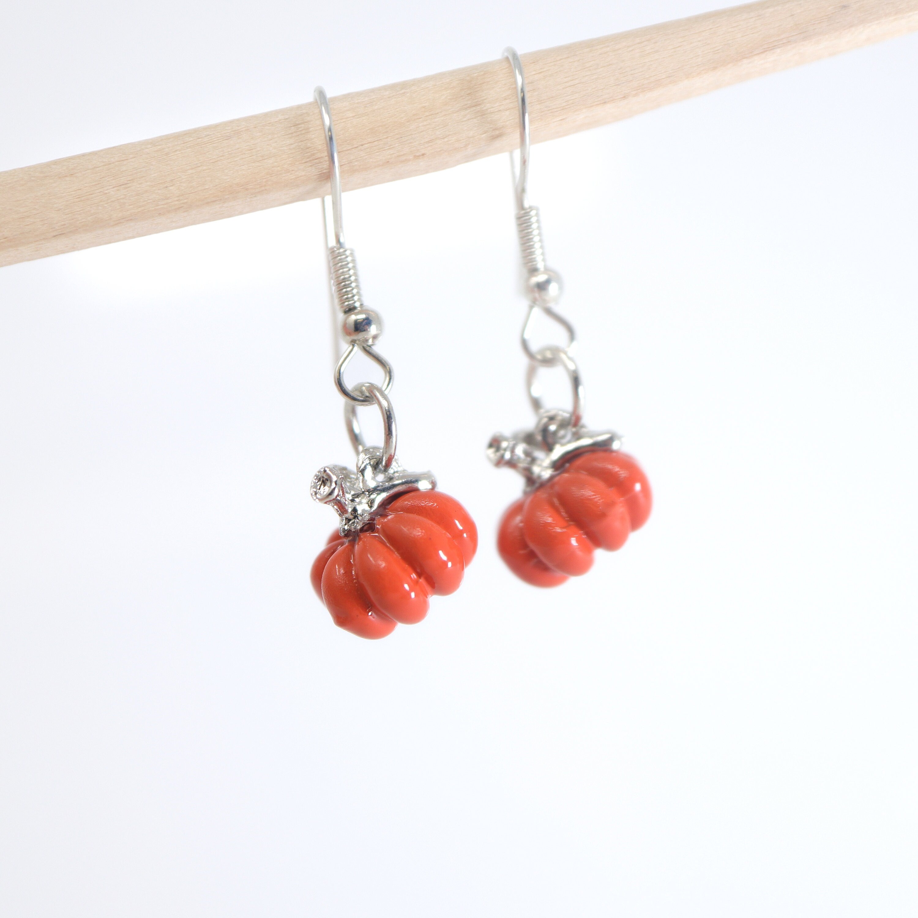 Dainty Cute Little Pumpkin Drop Halloween Earrings, Long Halloween Earrings, Scary Statement earrings.