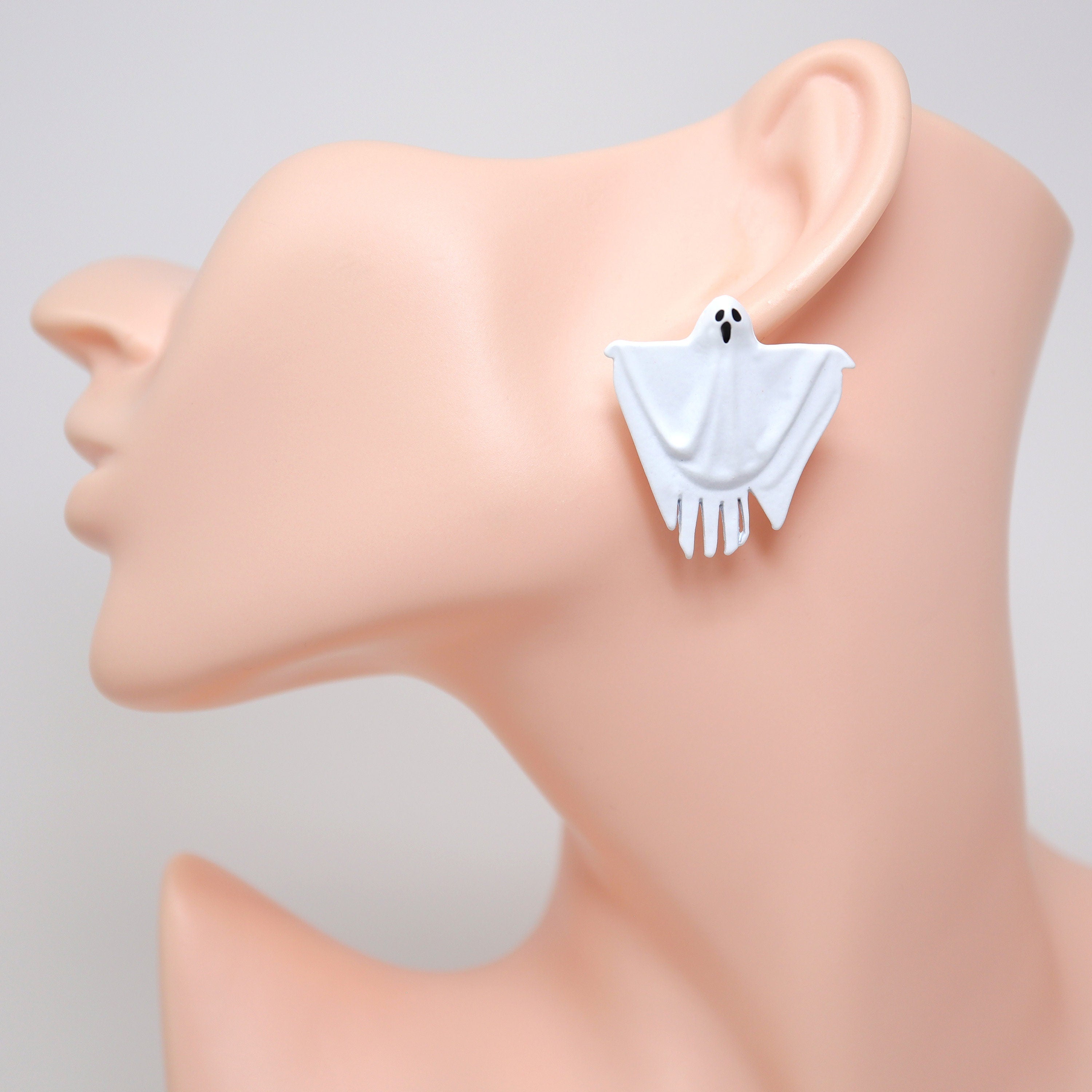 White Ghost Halloween Earrings, Long Halloween Earrings, Scary Statement earrings.
