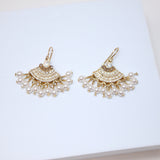 Gold Opal Faux Pearl Drop Boho Bridal Earrings, Crystal Bridal Earrings, Statement Earrings Czrovski Crystal-Encrusted