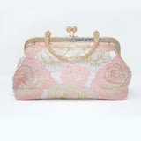 Light Pink Shimmering Gold Rose Floral Wedding Bag, Statement Bag, Evening Clutch, Wedding Clutch, Bridal Clutch, White Cross Body Bag