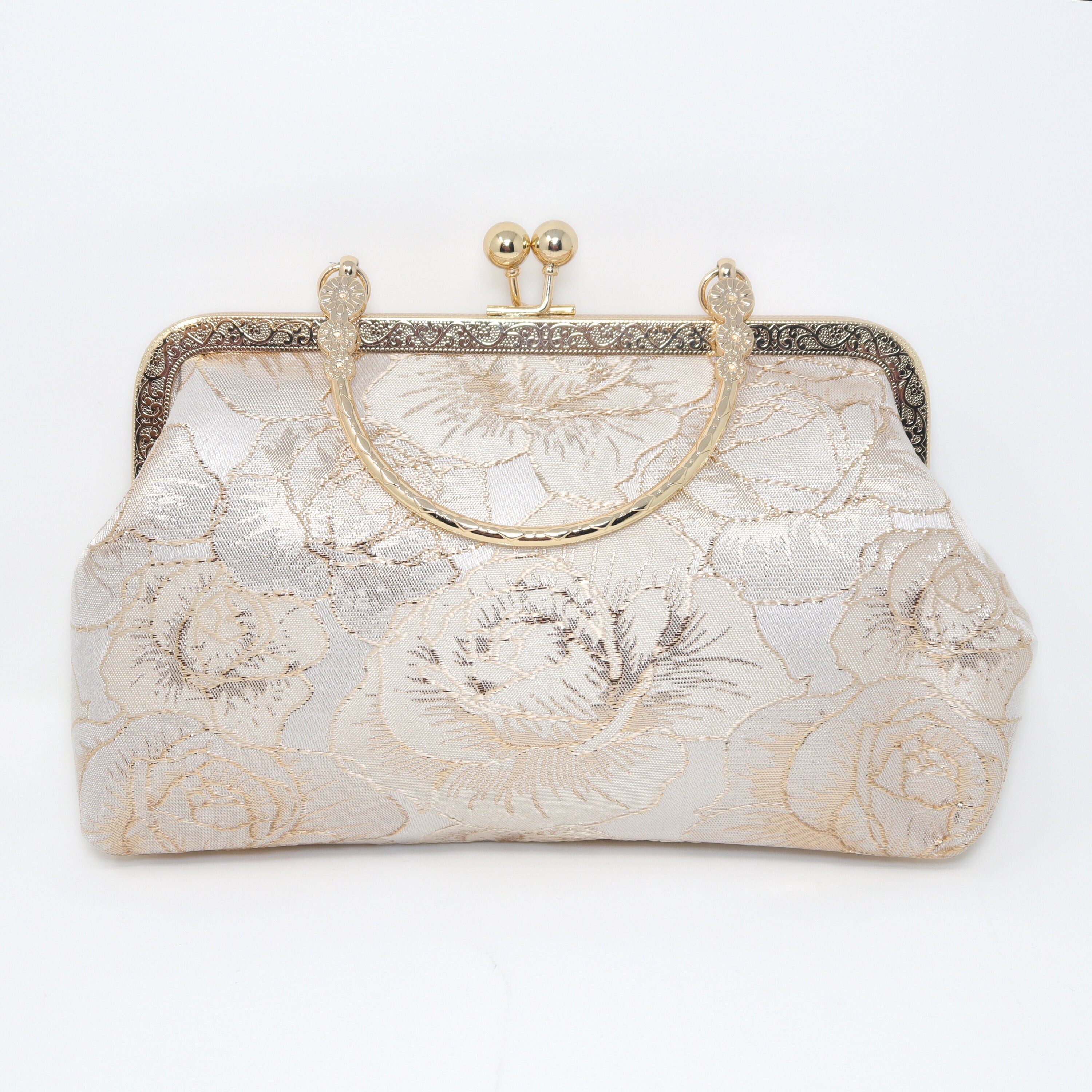 Shimmering Gold Rose Floral Wedding Bag, Statement Bag, Evening Clutch, Wedding Clutch, Bridal Clutch, White Cross Body Bag