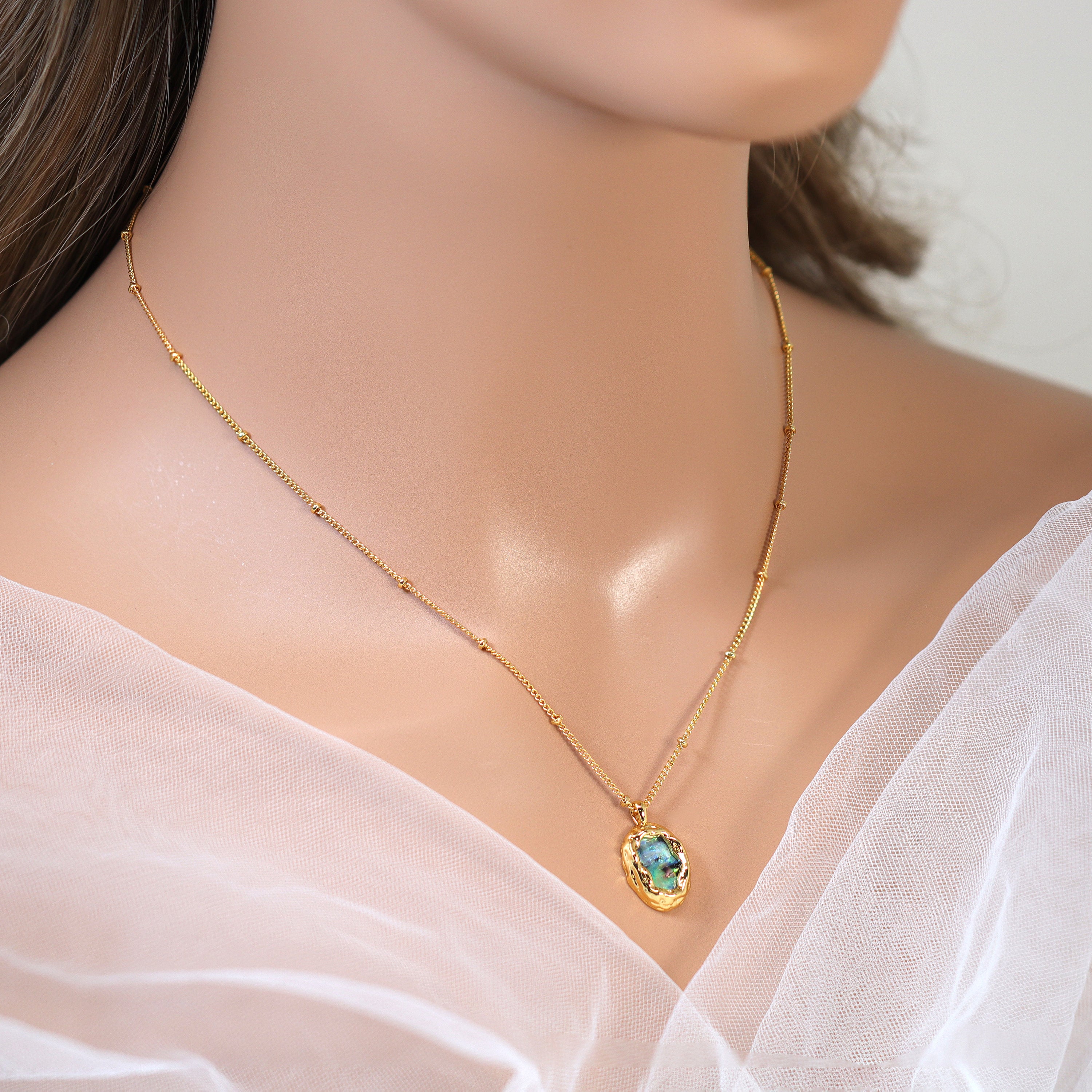18k Gold Plated Dainty Abalone Shell Necklace • Gold Chain Necklace • Minimalist • Gold Serenity Necklace