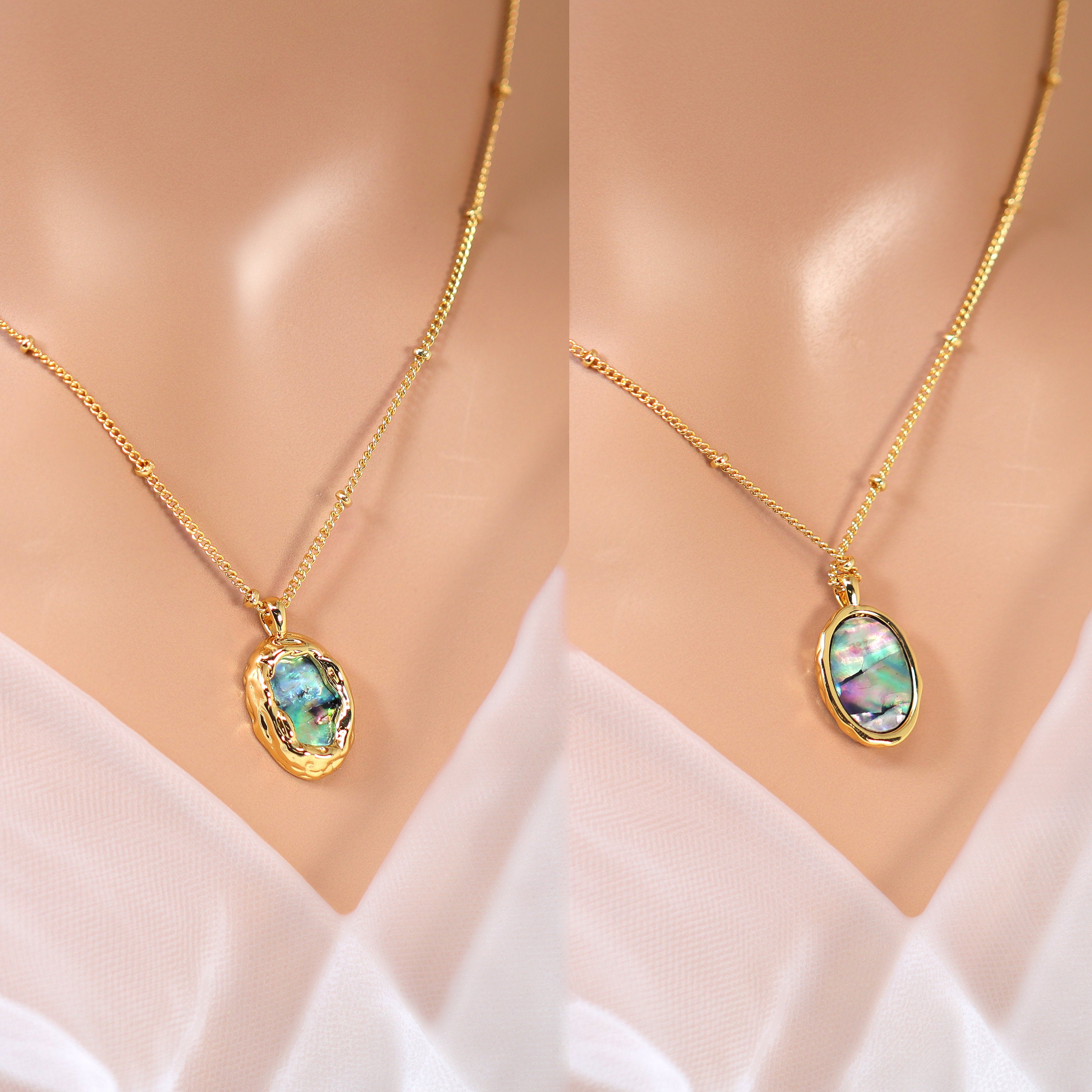18k Gold Plated Dainty Abalone Shell Necklace • Gold Chain Necklace • Minimalist • Gold Serenity Necklace