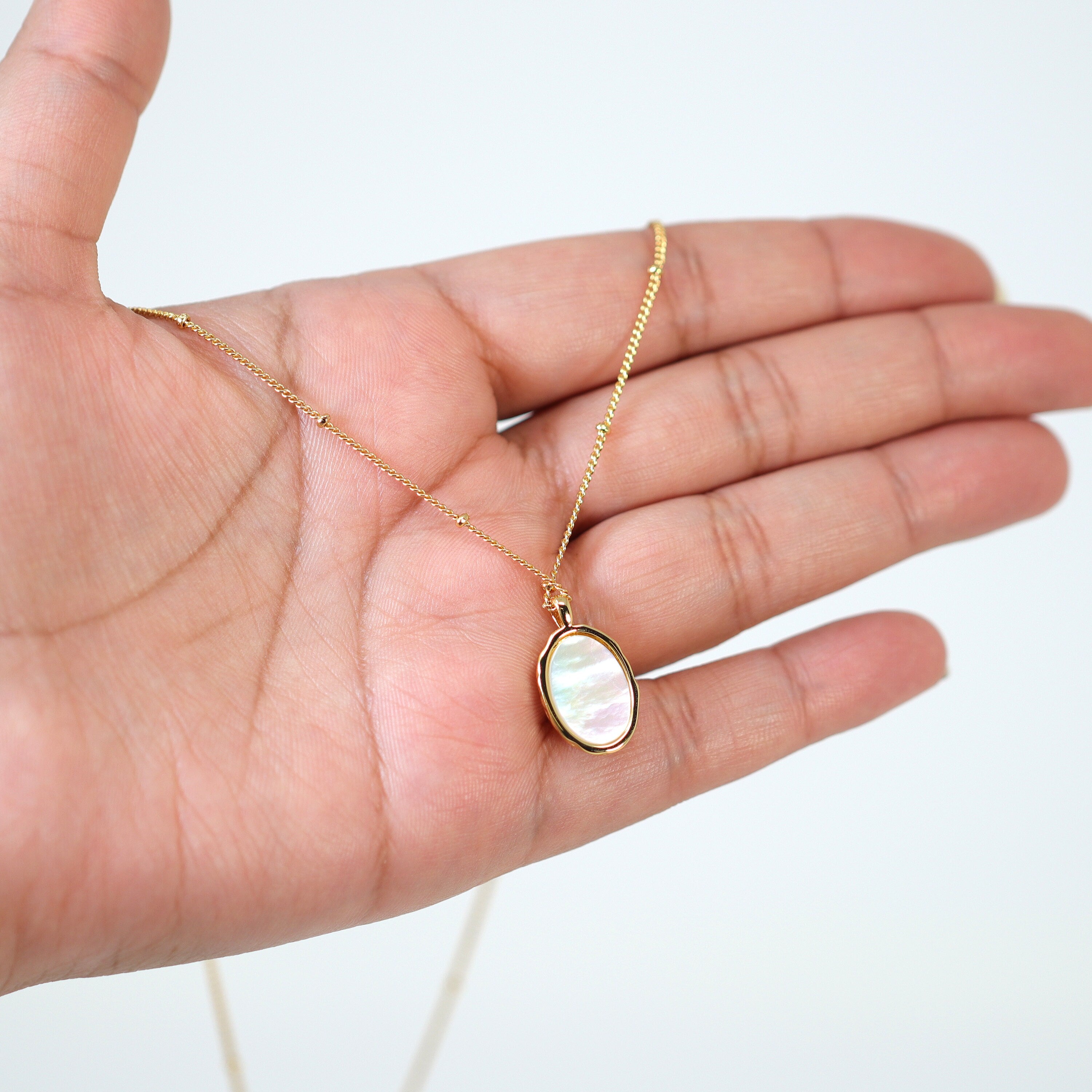 18k Gold Plated Dainty White Shell Necklace • Gold Chain Necklace • Minimalist • Gold Prosperity Necklace