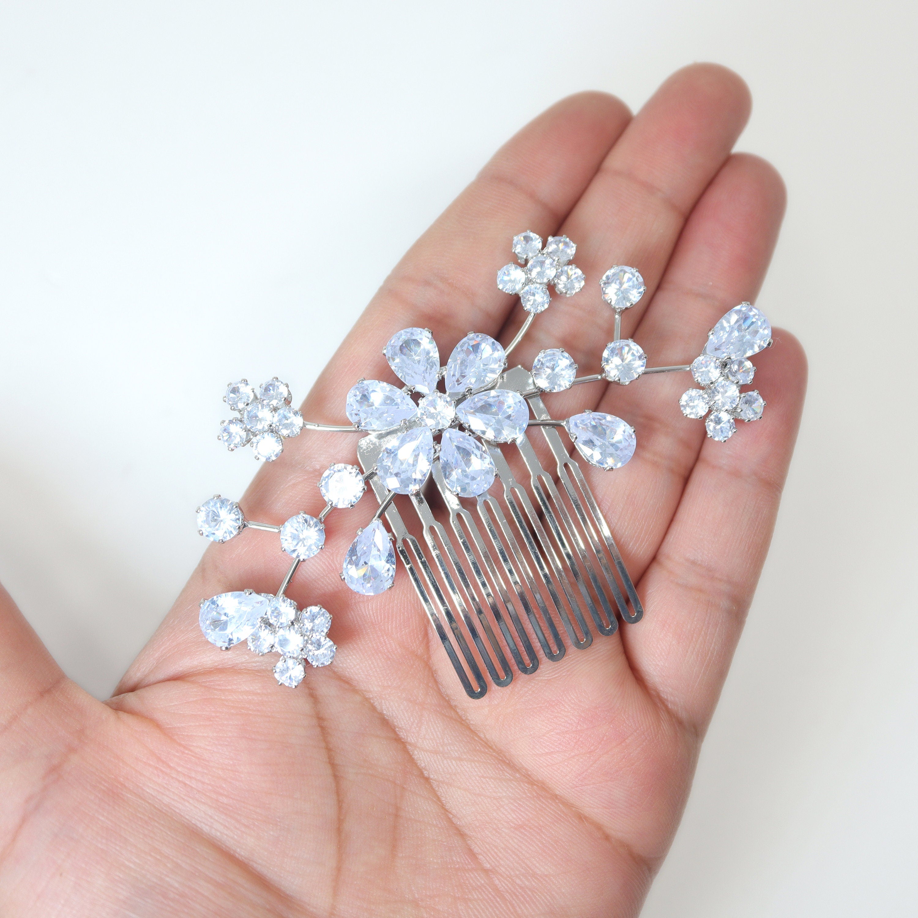 Cubic Zirconia, Charismatic Teardrop Floral Bridal Hair Comb, Bridal Hair Accessories, Wedding Hair Accessory, Bridal Hair Comb.