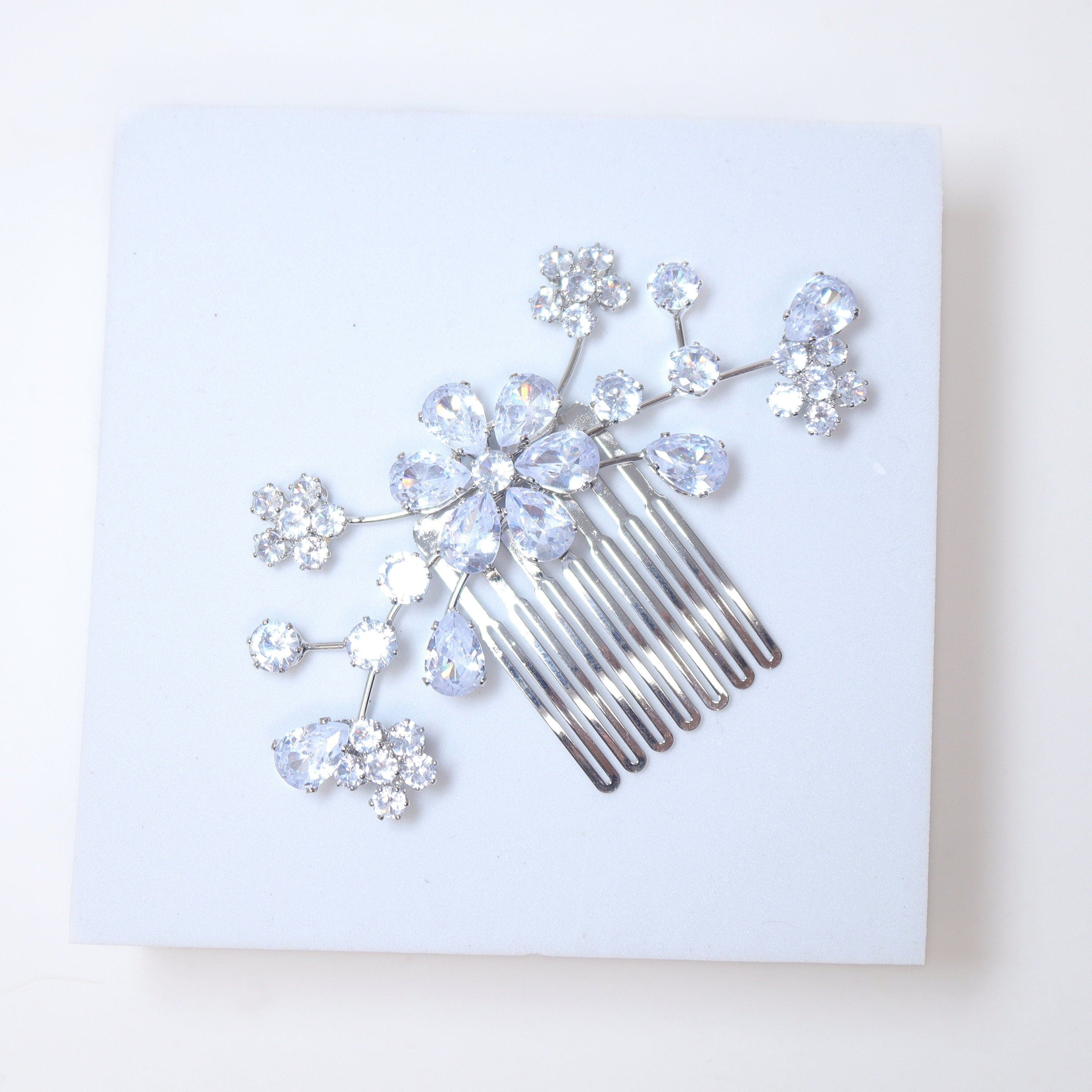 Cubic Zirconia, Charismatic Teardrop Floral Bridal Hair Comb, Bridal Hair Accessories, Wedding Hair Accessory, Bridal Hair Comb.