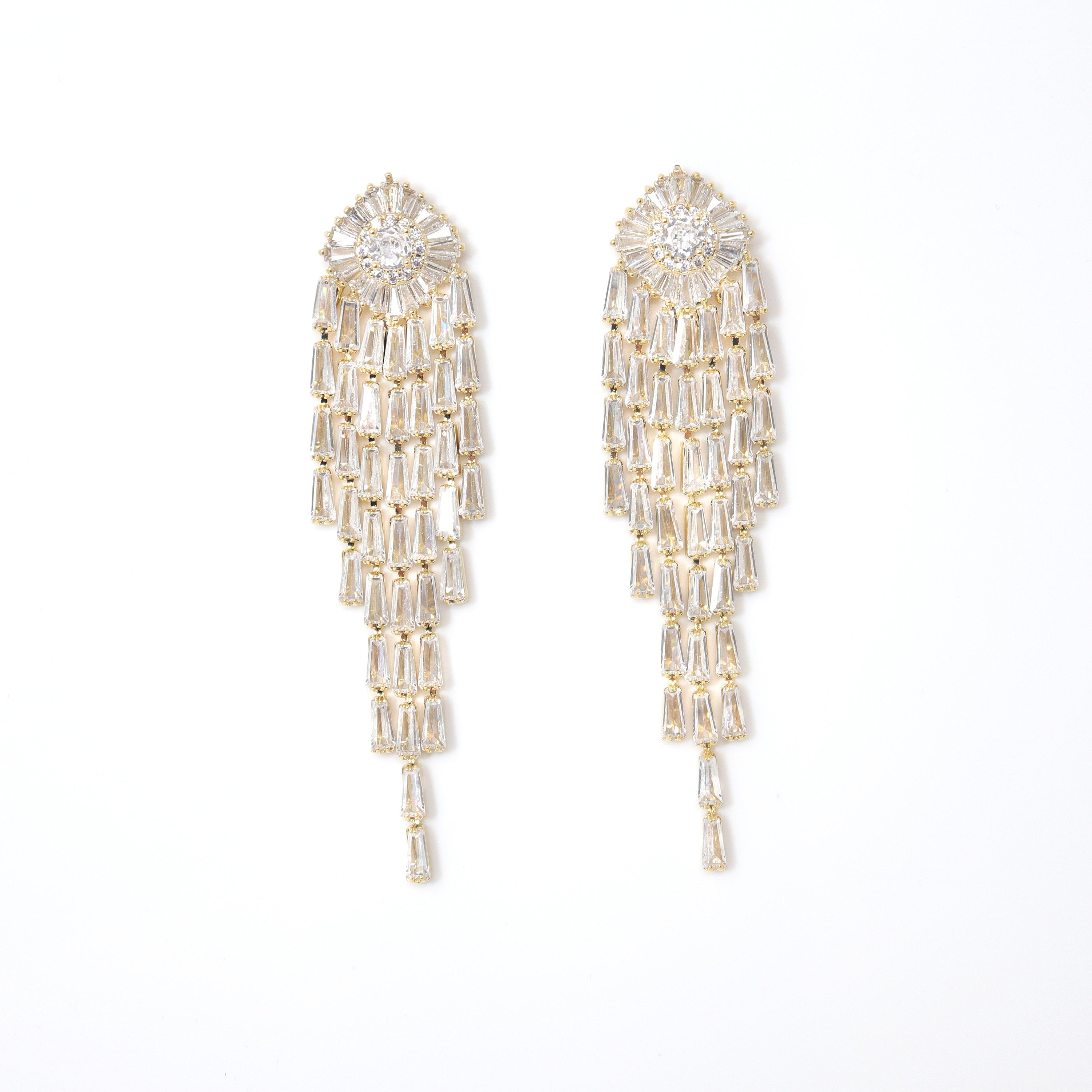 Majestic Diamond Tassel Earrings with Swarovski Crystals Earring, Long Bridal Earrings, Crystal Bridal Earrings, Statement Earrings Cz